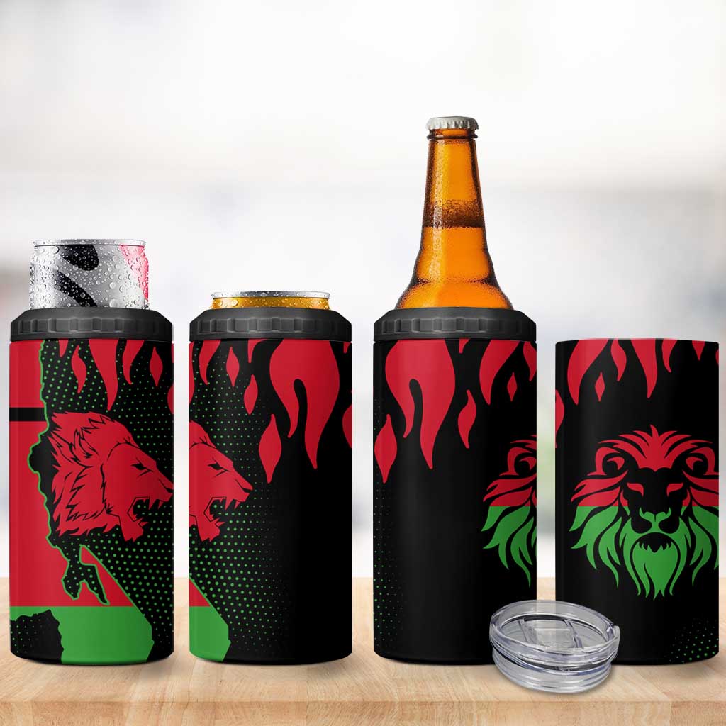 Malawi Lion Map Flag 4 in 1 Can Cooler Tumbler Wildlife Fusion Design