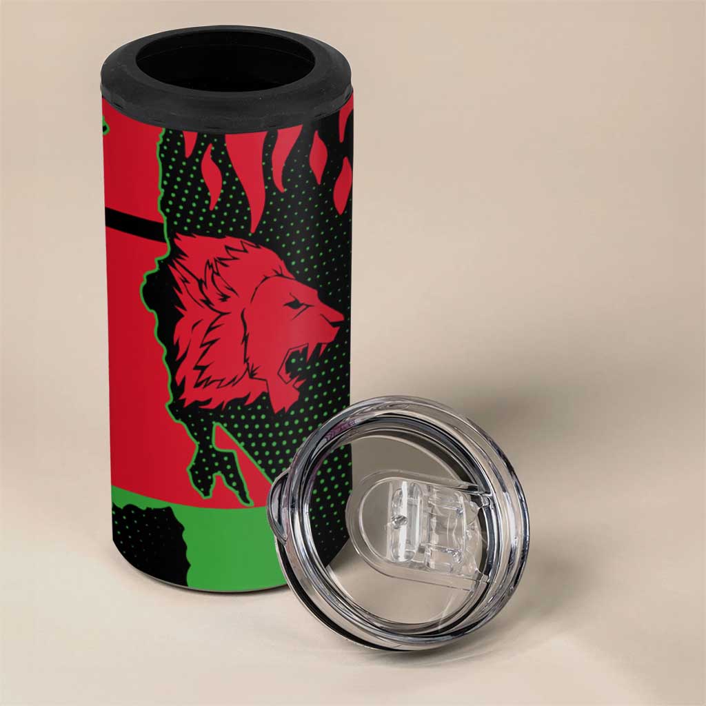Malawi Lion Map Flag 4 in 1 Can Cooler Tumbler Wildlife Fusion Design