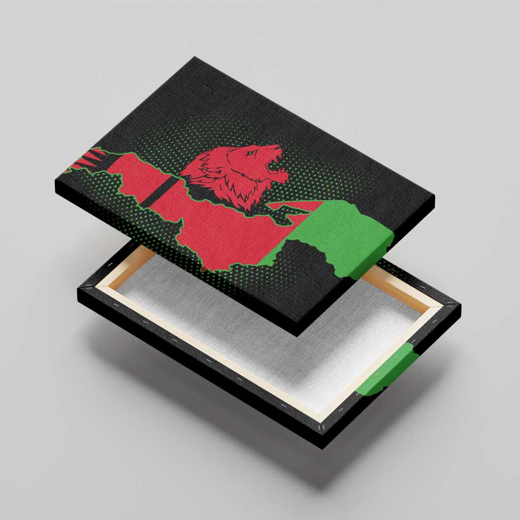 Malawi Lion Map Flag Canvas Wall Art Wildlife Fusion Design
