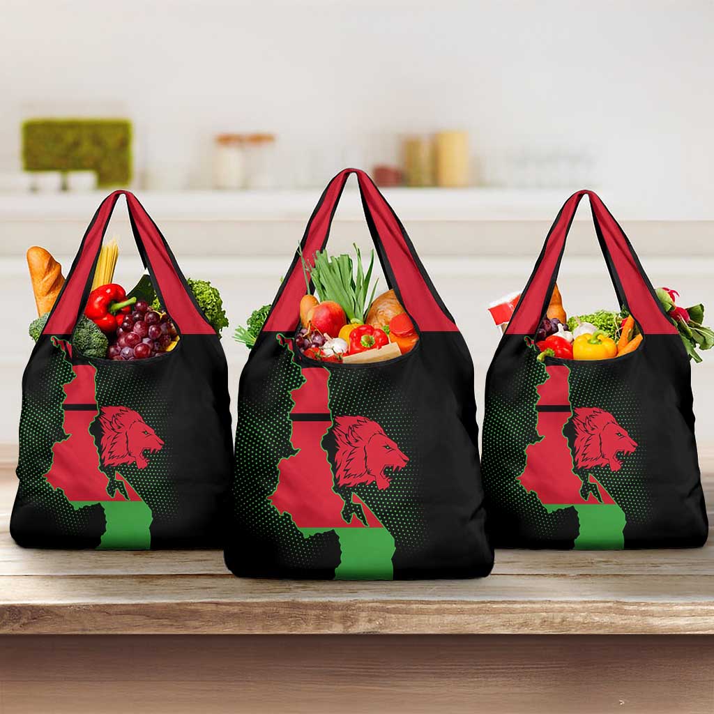 Malawi Lion Map Flag Grocery Bag Wildlife Fusion Design