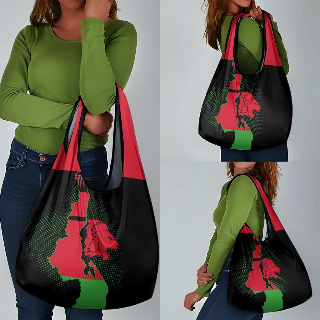 Malawi Lion Map Flag Grocery Bag Wildlife Fusion Design