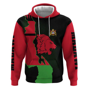 Malawi Lion Map Flag Hoodie Wildlife Fusion Design