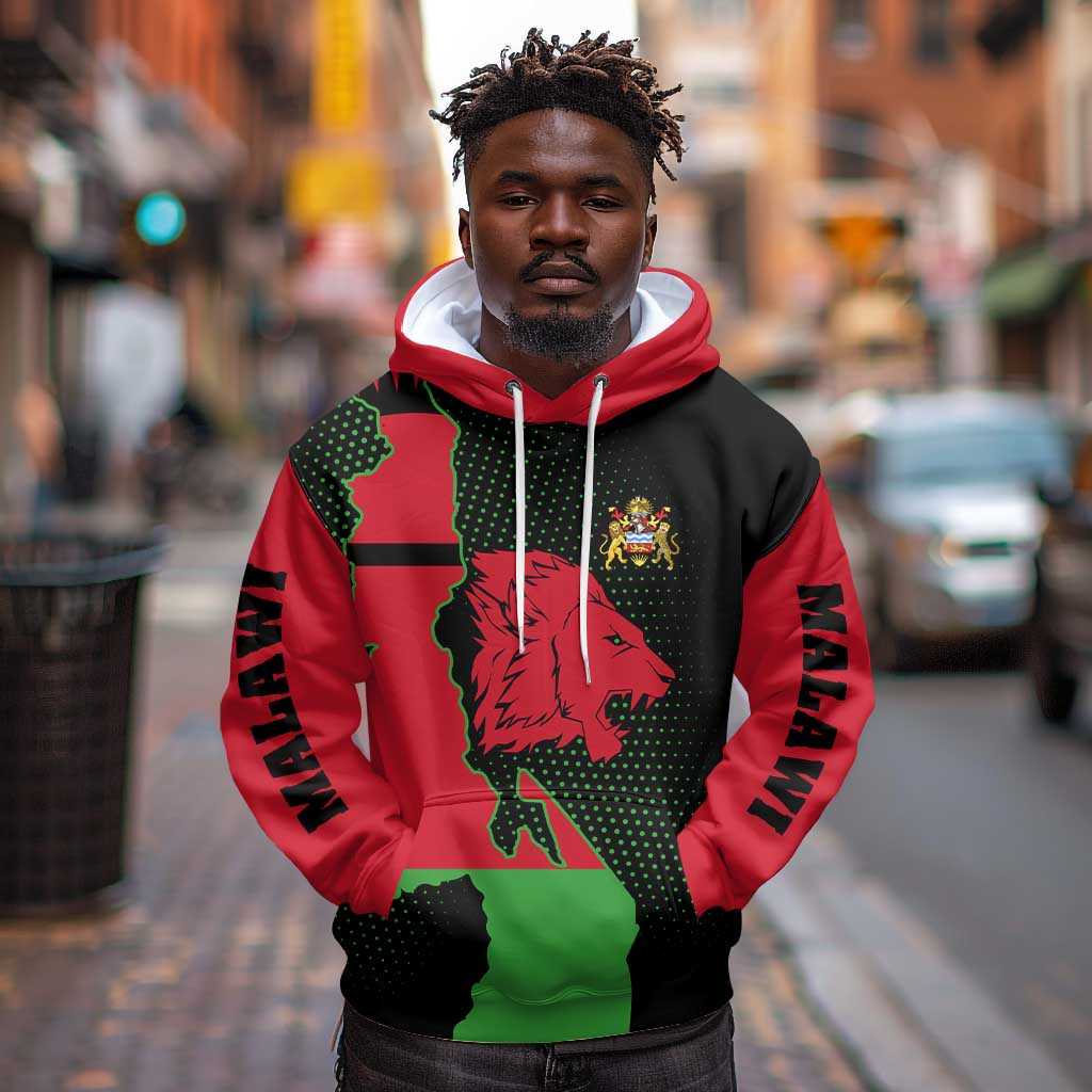 Malawi Lion Map Flag Hoodie Wildlife Fusion Design