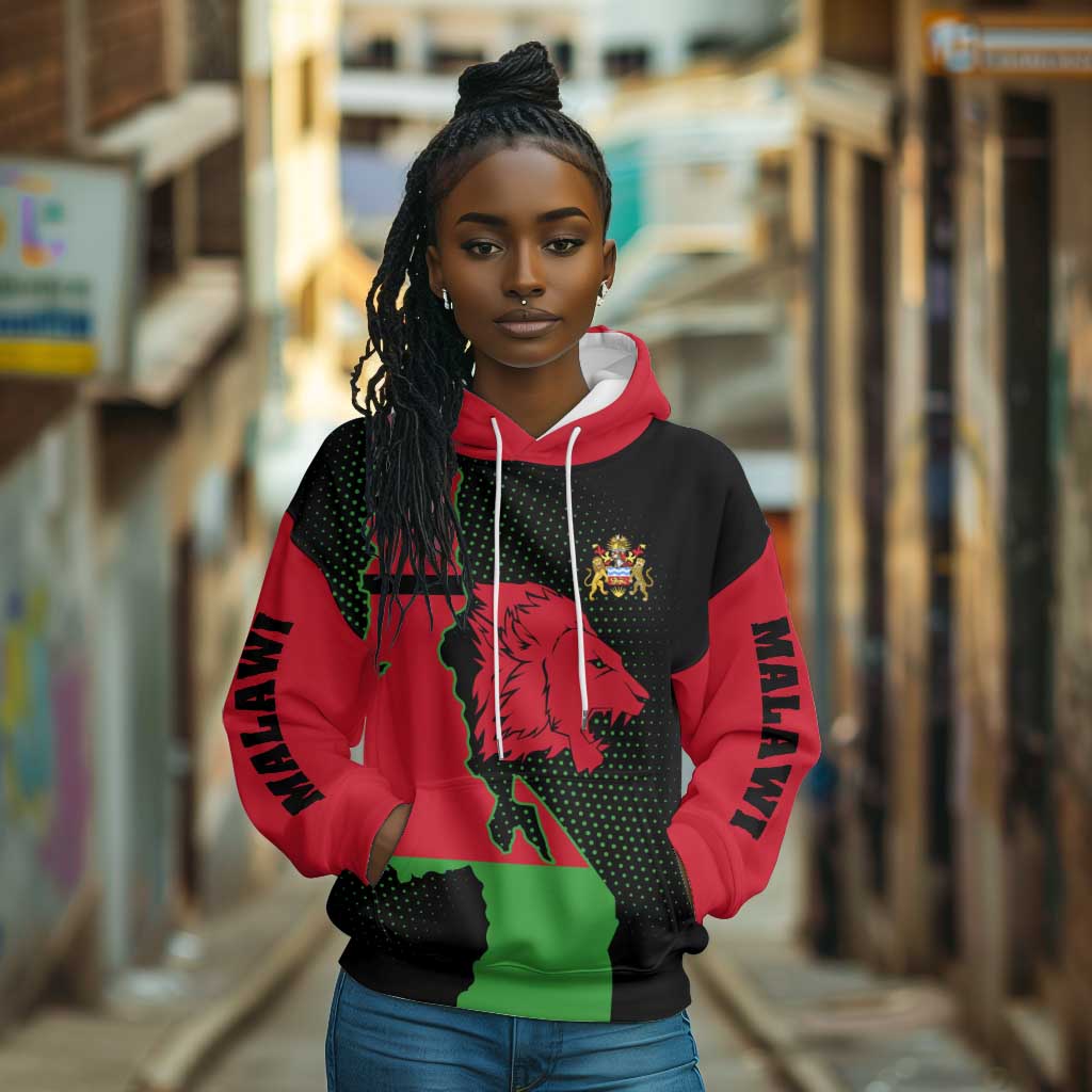 Malawi Lion Map Flag Hoodie Wildlife Fusion Design