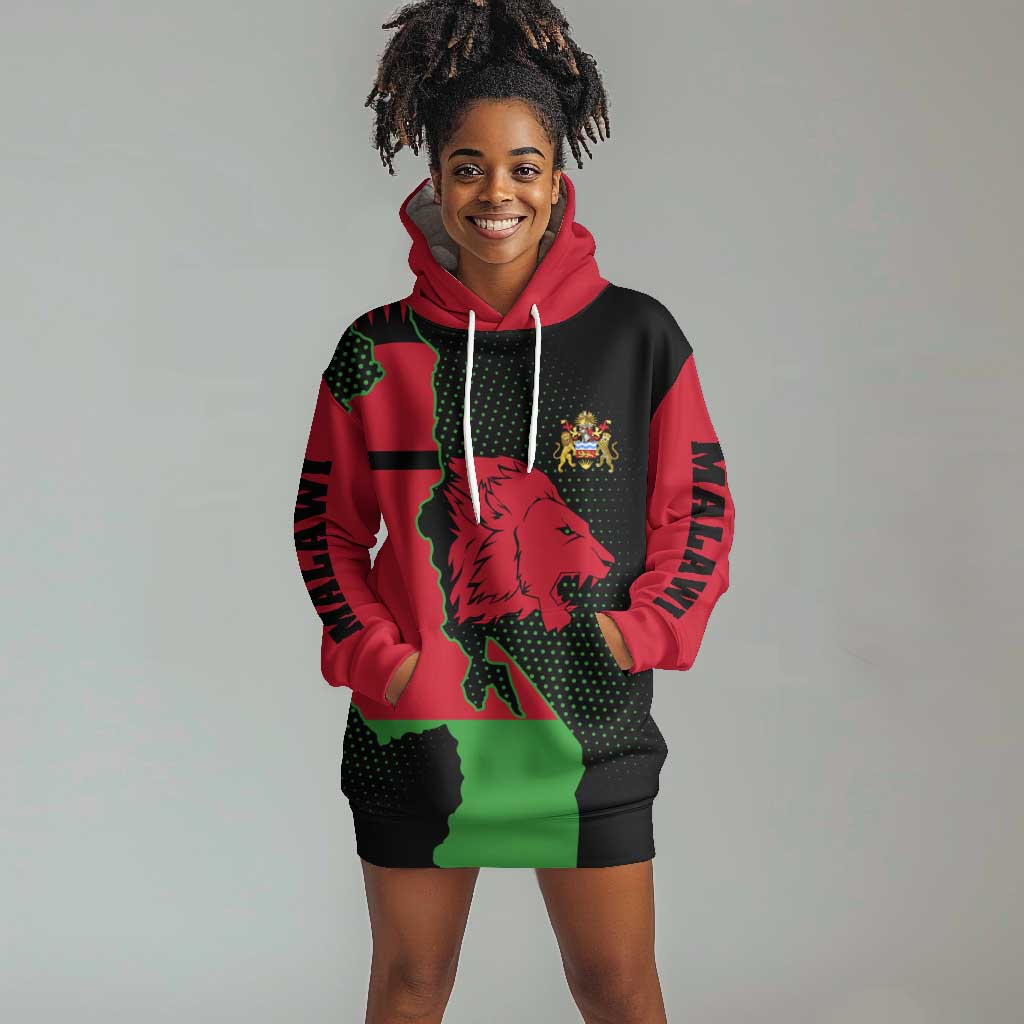 Malawi Lion Map Flag Hoodie Dress Wildlife Fusion Design