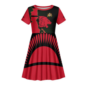 Malawi Lion Map Flag Kid Short Sleeve Dress Wildlife Fusion Design