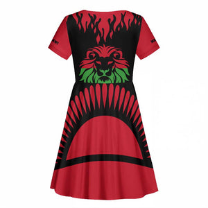 Malawi Lion Map Flag Kid Short Sleeve Dress Wildlife Fusion Design