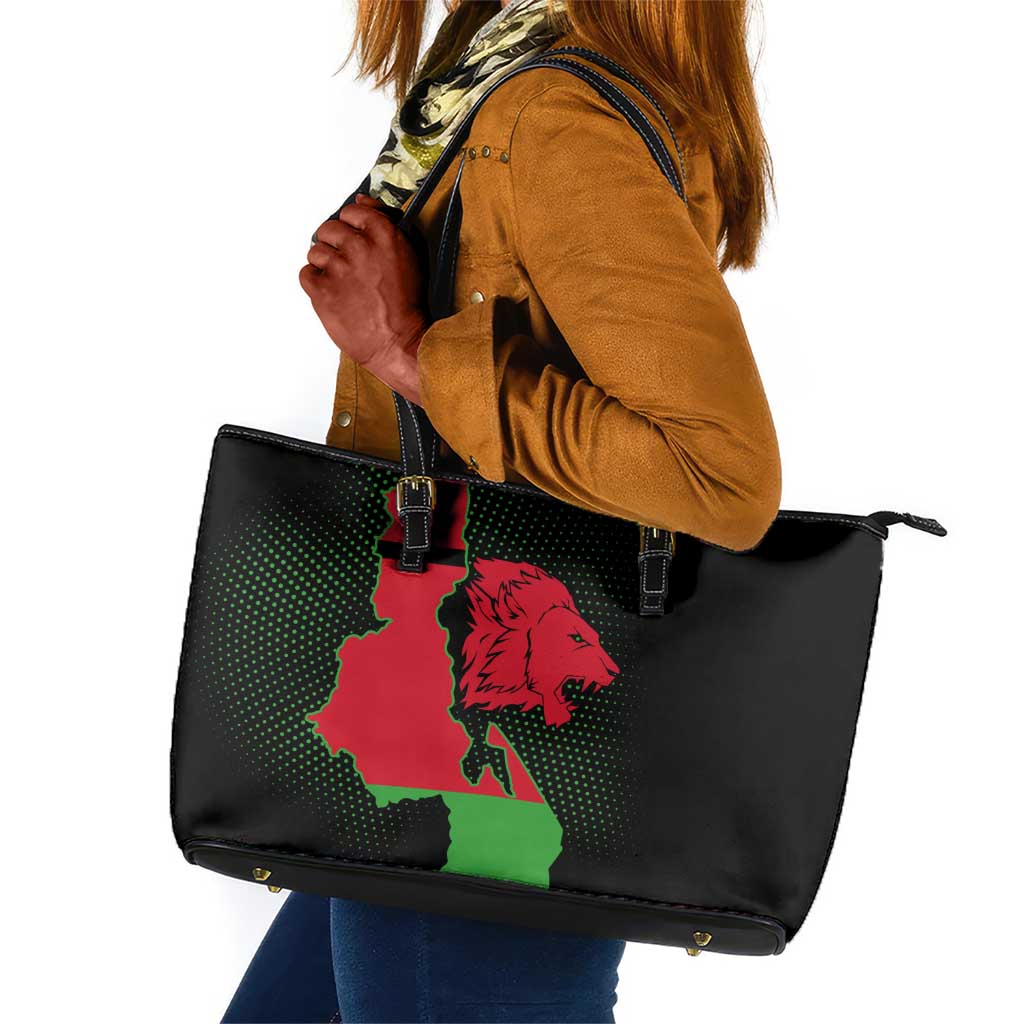 Malawi Lion Map Flag Leather Tote Bag Wildlife Fusion Design