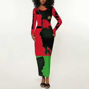 Malawi Lion Map Flag Long Sleeve Bodycon Dress Wildlife Fusion Design TS04