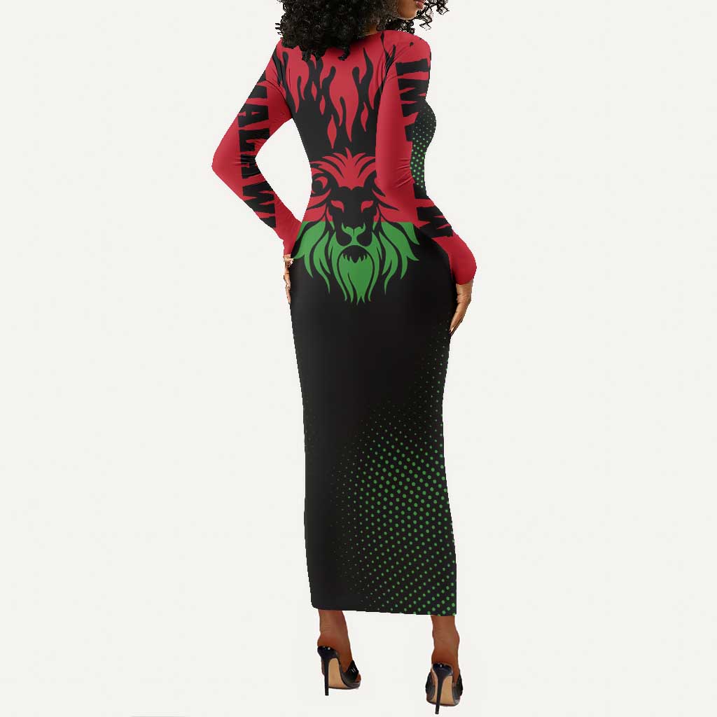 Malawi Lion Map Flag Long Sleeve Bodycon Dress Wildlife Fusion Design TS04
