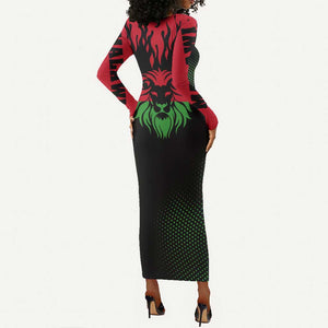 Malawi Lion Map Flag Long Sleeve Bodycon Dress Wildlife Fusion Design TS04
