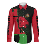 Malawi Lion Map Flag Long Sleeve Button Shirt Wildlife Fusion Design