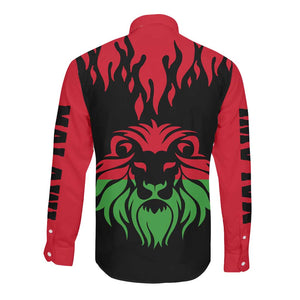 Malawi Lion Map Flag Long Sleeve Button Shirt Wildlife Fusion Design