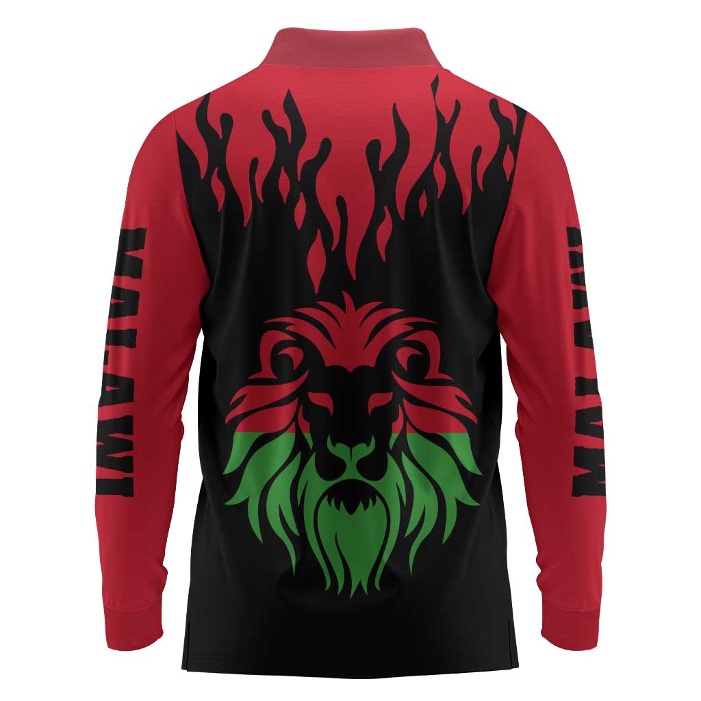 Malawi Lion Map Flag Long Sleeve Polo Shirt Wildlife Fusion Design