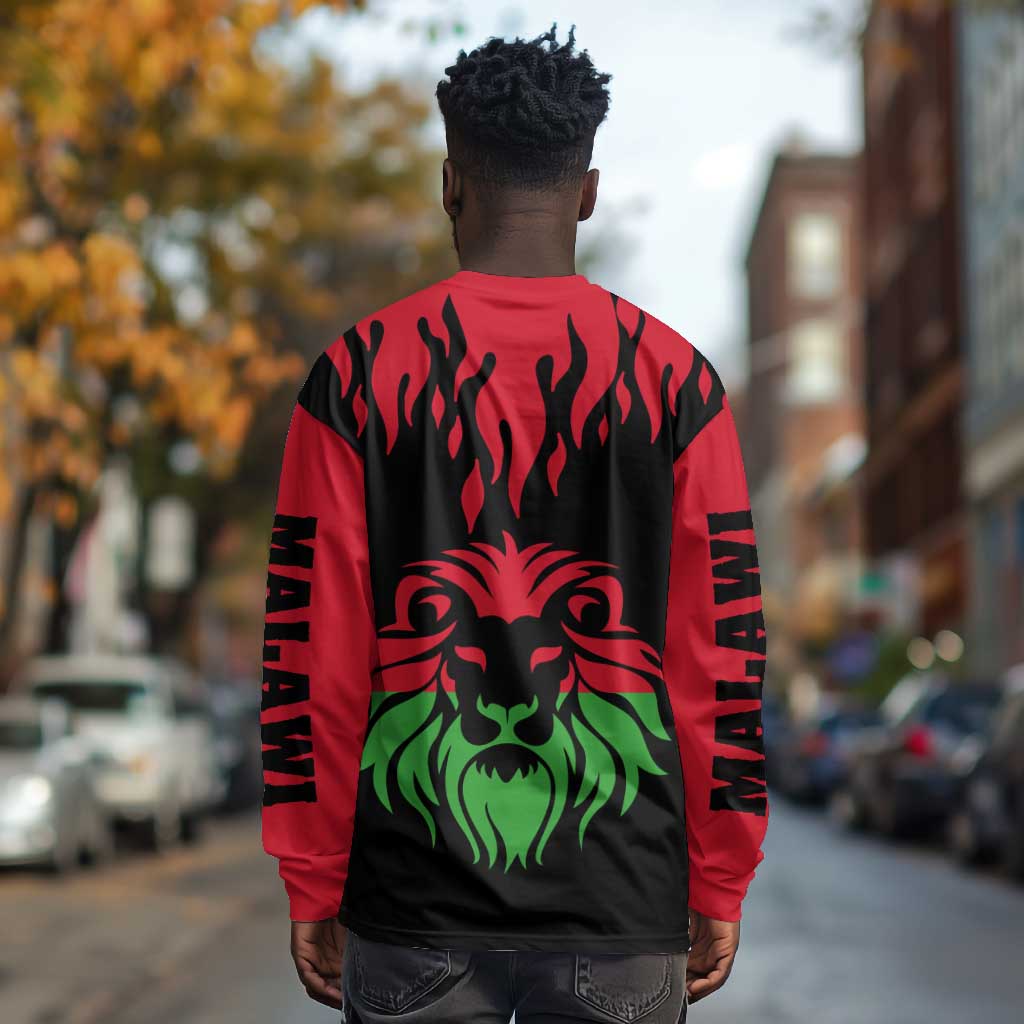 Malawi Lion Map Flag Long Sleeve Shirt Wildlife Fusion Design