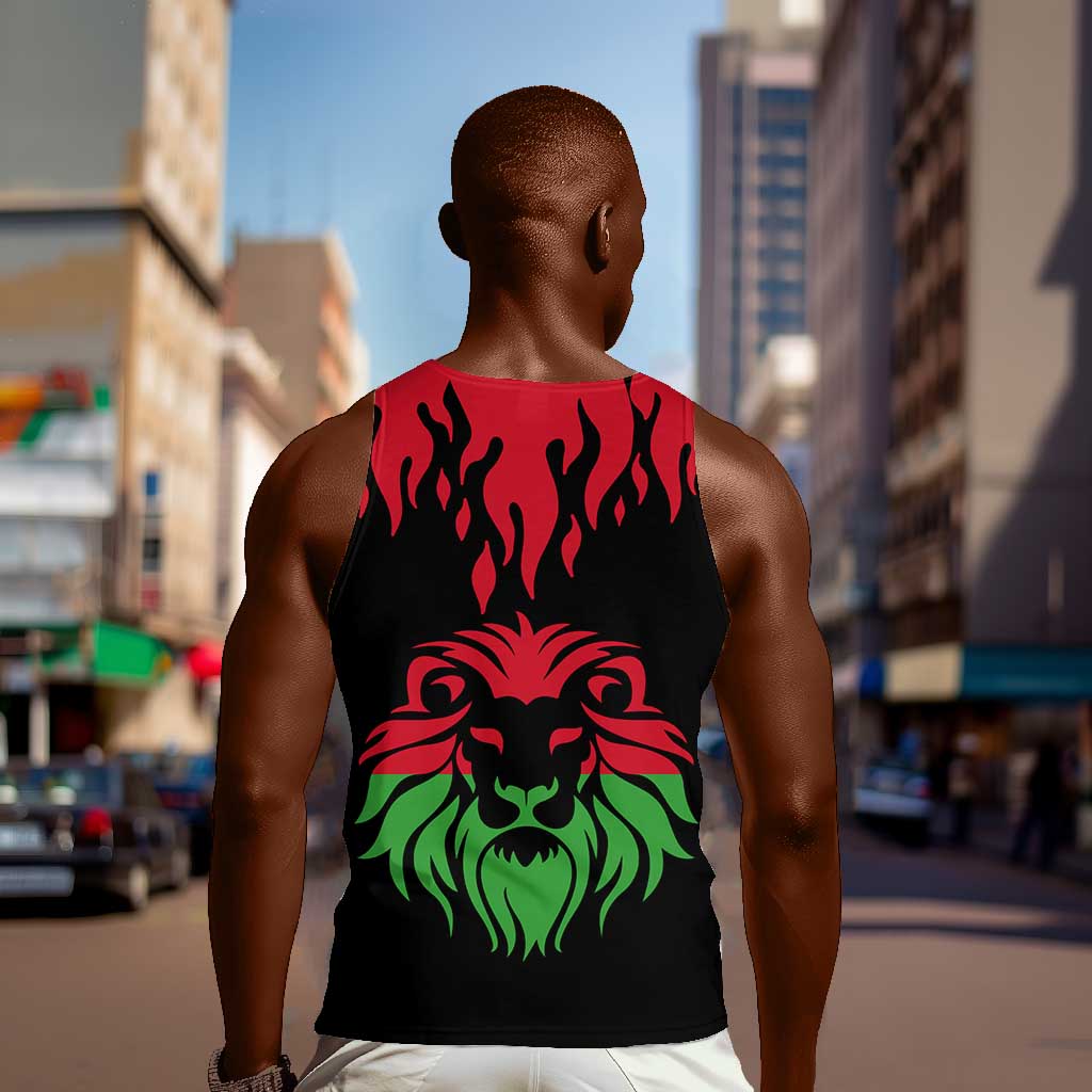 Malawi Lion Map Flag Men Tank Top Wildlife Fusion Design
