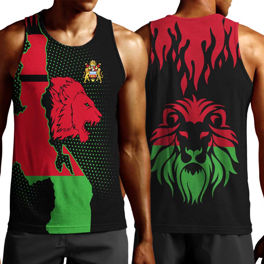 Malawi Lion Map Flag Men Tank Top Wildlife Fusion Design