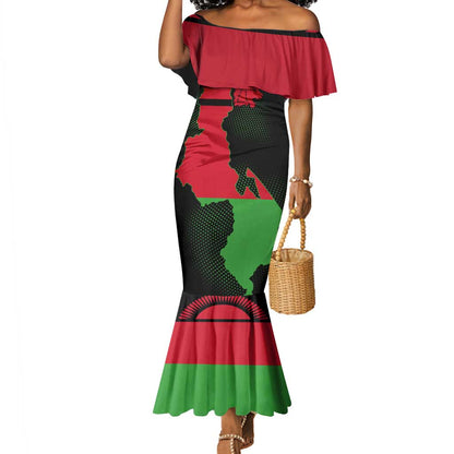 Malawi Lion Map Flag Mermaid Dress Wildlife Fusion Design