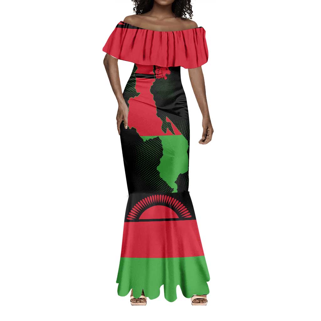 Malawi Lion Map Flag Mermaid Dress Wildlife Fusion Design