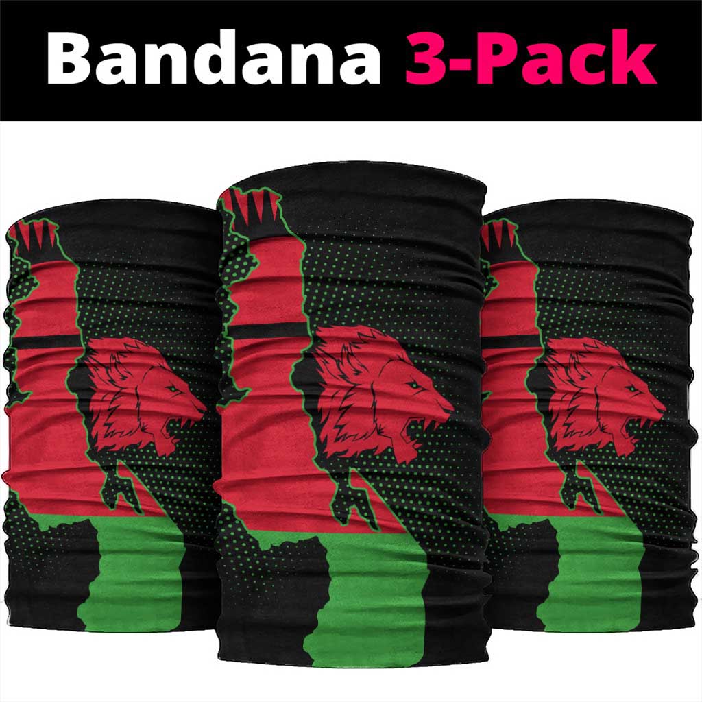 Malawi Lion Map Flag Neck Gaiter Wildlife Fusion Design - African Pride