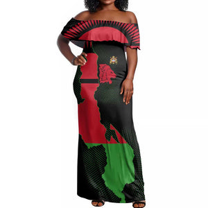 Malawi Lion Map Flag Off Shoulder Maxi Dress Wildlife Fusion Design