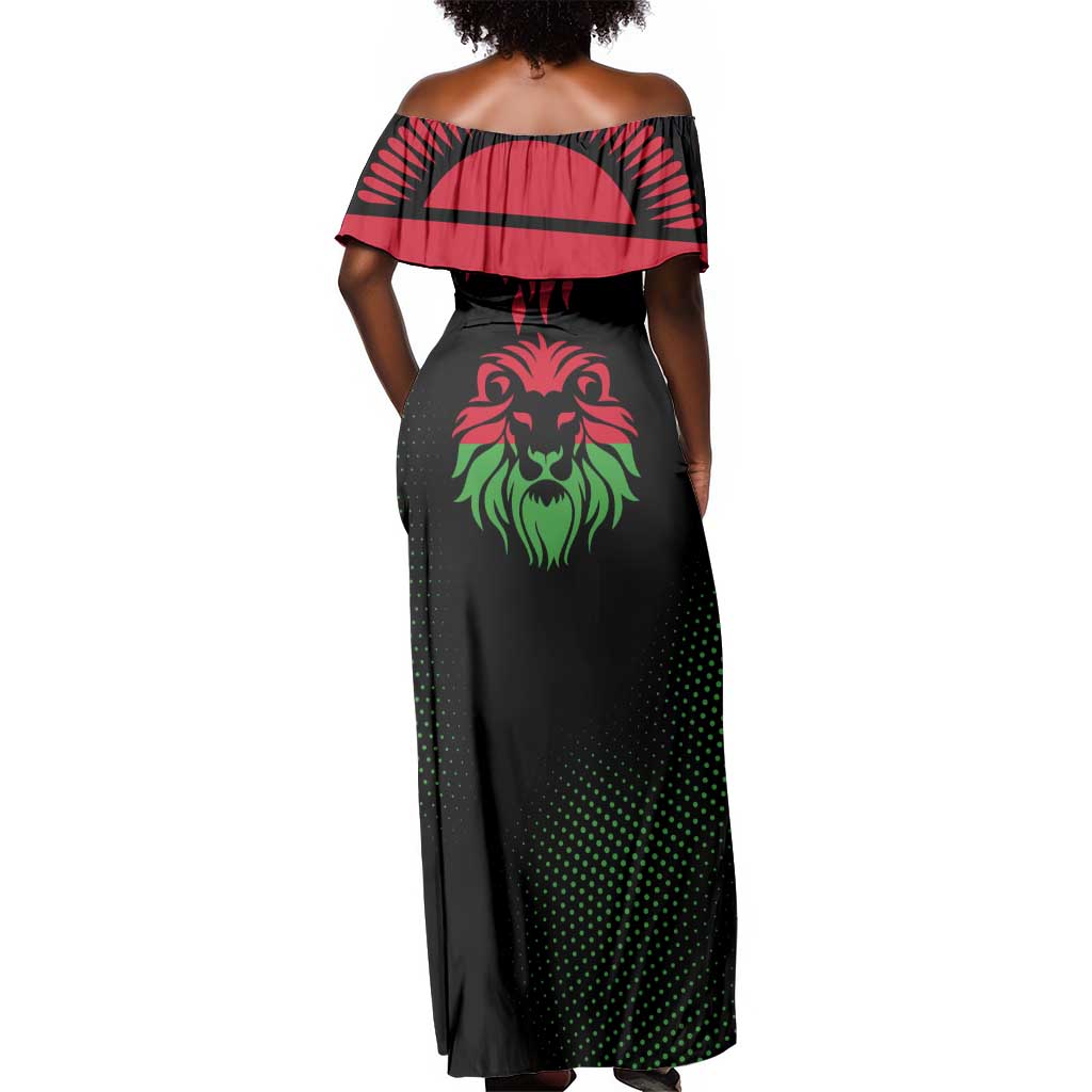 Malawi Lion Map Flag Off Shoulder Maxi Dress Wildlife Fusion Design