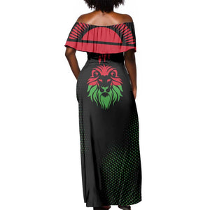 Malawi Lion Map Flag Off Shoulder Maxi Dress Wildlife Fusion Design