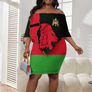 Malawi Lion Map Flag Off Shoulder Short Dress Wildlife Fusion Design