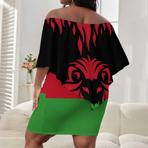 Malawi Lion Map Flag Off Shoulder Short Dress Wildlife Fusion Design