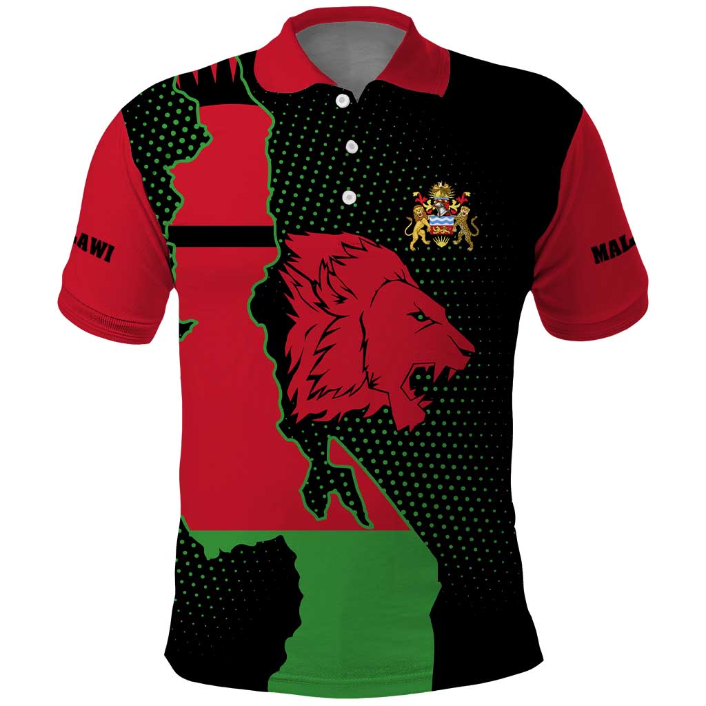 Malawi Lion Map Flag Polo Shirt Wildlife Fusion Design