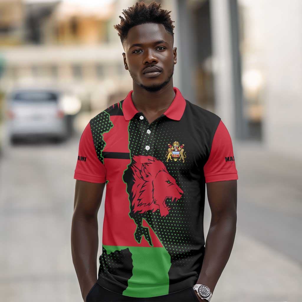 Malawi Lion Map Flag Polo Shirt Wildlife Fusion Design