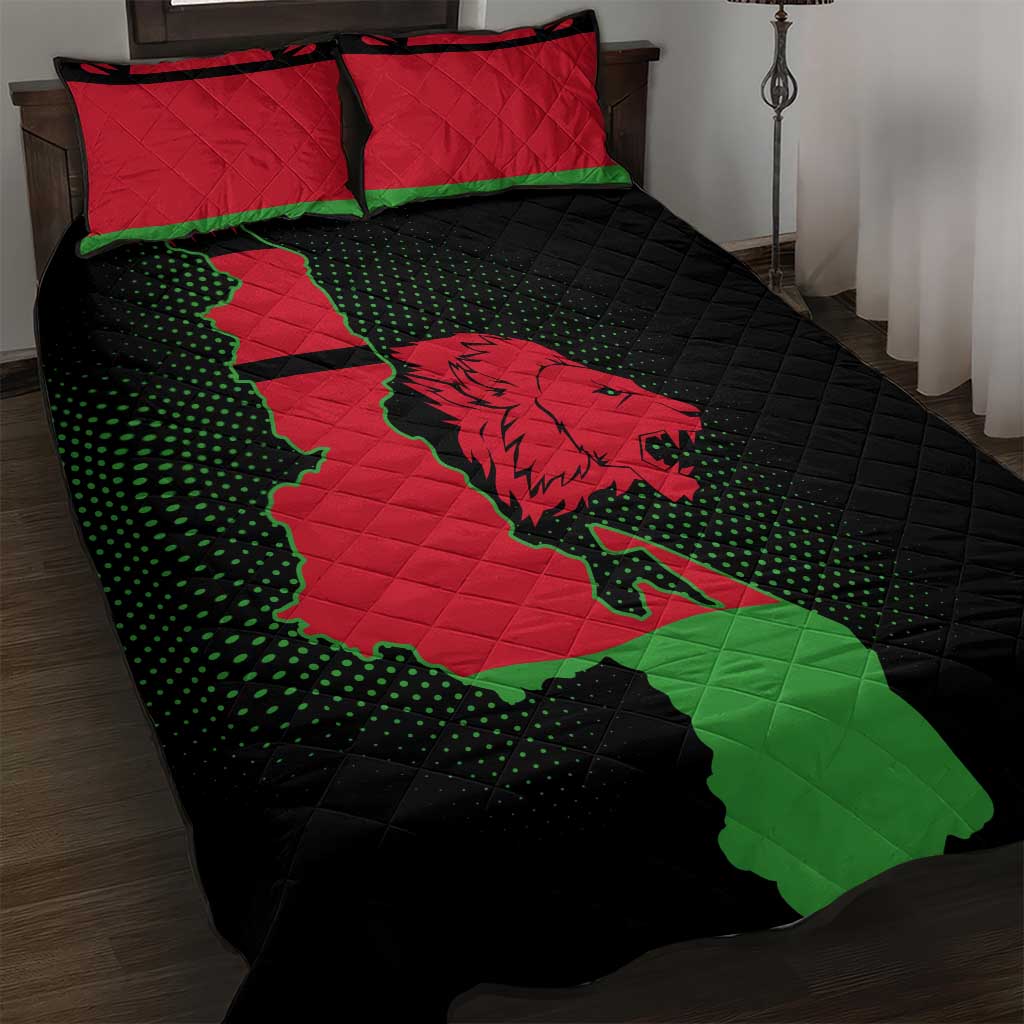 Malawi Lion Map Flag Quilt Bed Set Wildlife Fusion Design