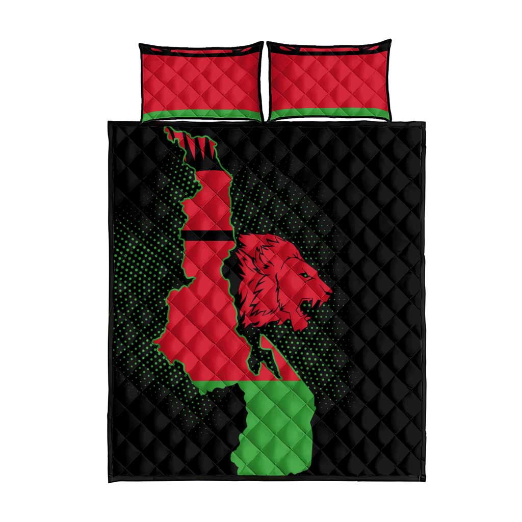Malawi Lion Map Flag Quilt Bed Set Wildlife Fusion Design