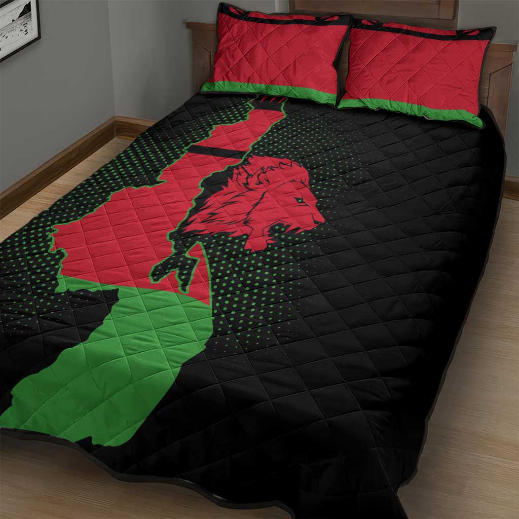 Malawi Lion Map Flag Quilt Bed Set Wildlife Fusion Design