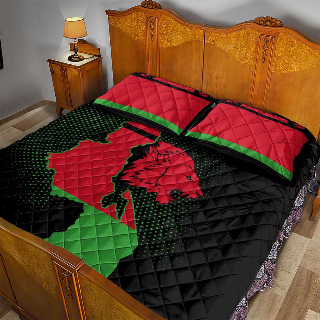 Malawi Lion Map Flag Quilt Bed Set Wildlife Fusion Design