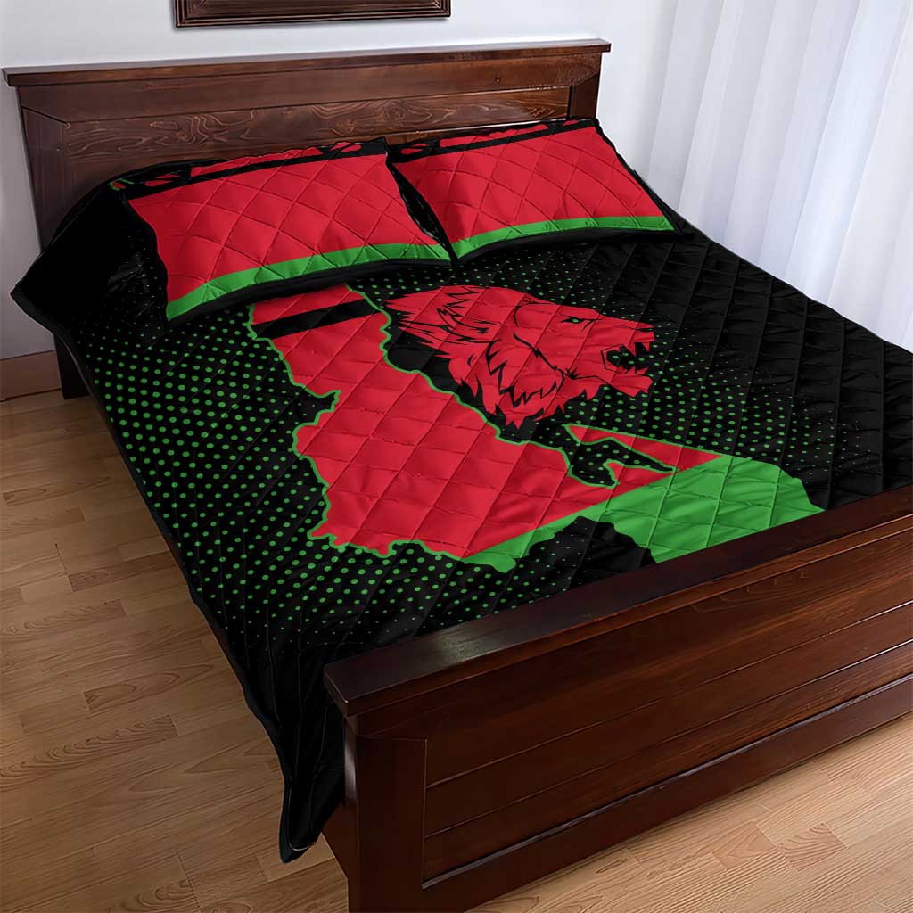 Malawi Lion Map Flag Quilt Bed Set Wildlife Fusion Design