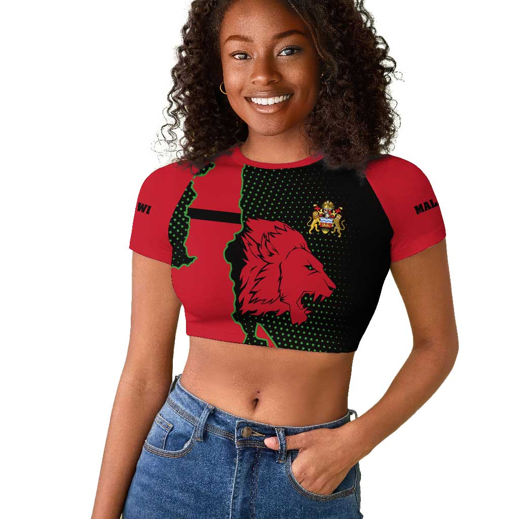 Malawi Lion Map Flag Raglan Cropped T shirt Wildlife Fusion Design