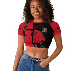 Malawi Lion Map Flag Raglan Cropped T shirt Wildlife Fusion Design