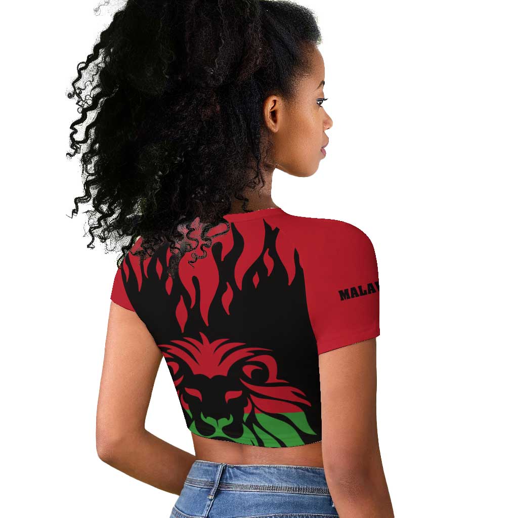 Malawi Lion Map Flag Raglan Cropped T shirt Wildlife Fusion Design