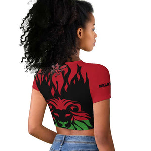 Malawi Lion Map Flag Raglan Cropped T shirt Wildlife Fusion Design