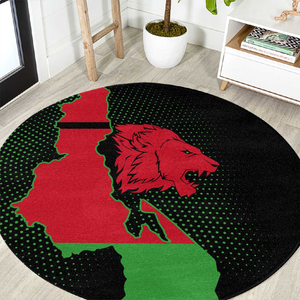 Malawi Lion Map Flag Round Carpet Wildlife Fusion Design