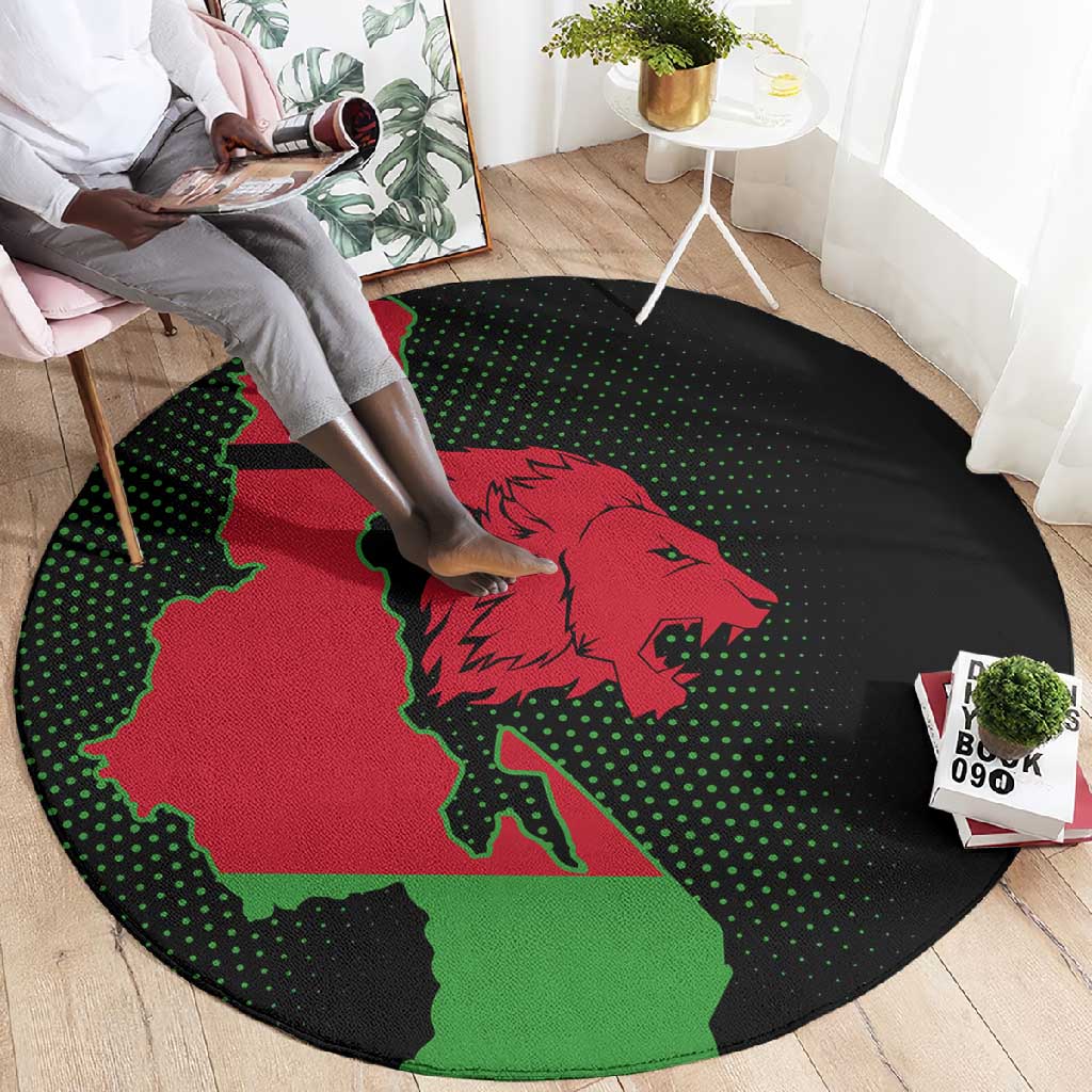 Malawi Lion Map Flag Round Carpet Wildlife Fusion Design