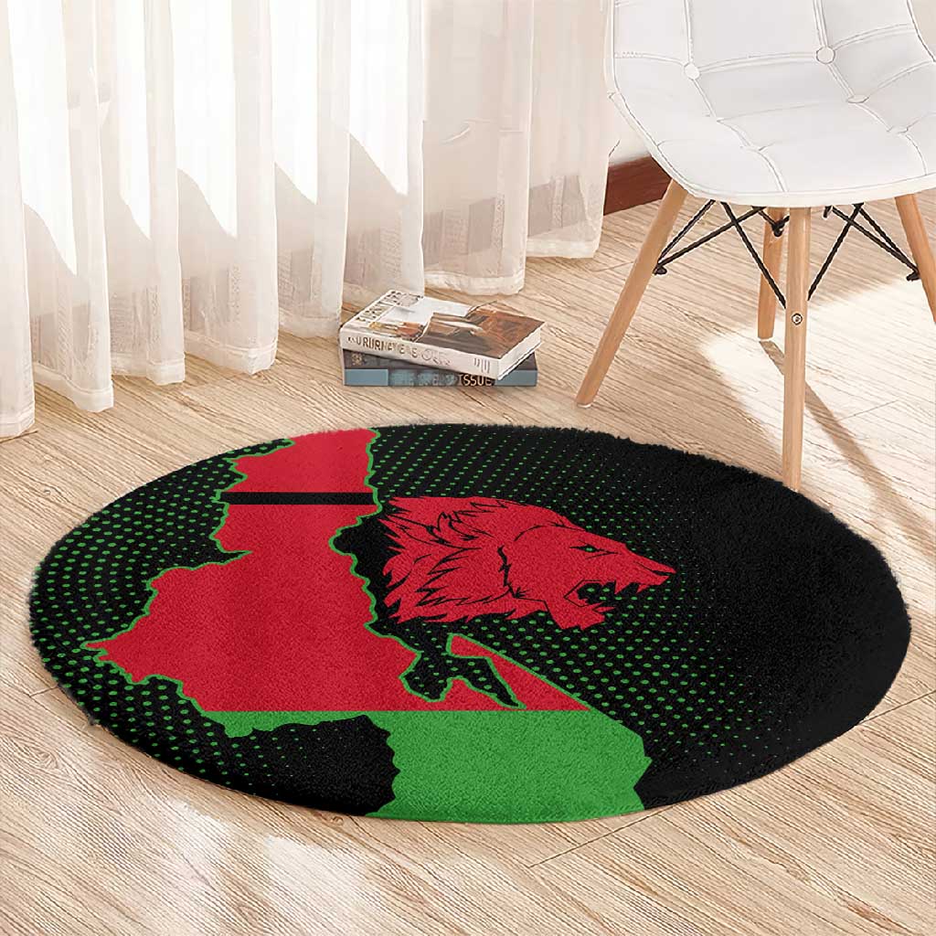 Malawi Lion Map Flag Round Carpet Wildlife Fusion Design