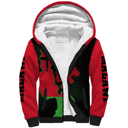Malawi Lion Map Flag Sherpa Hoodie Wildlife Fusion Design