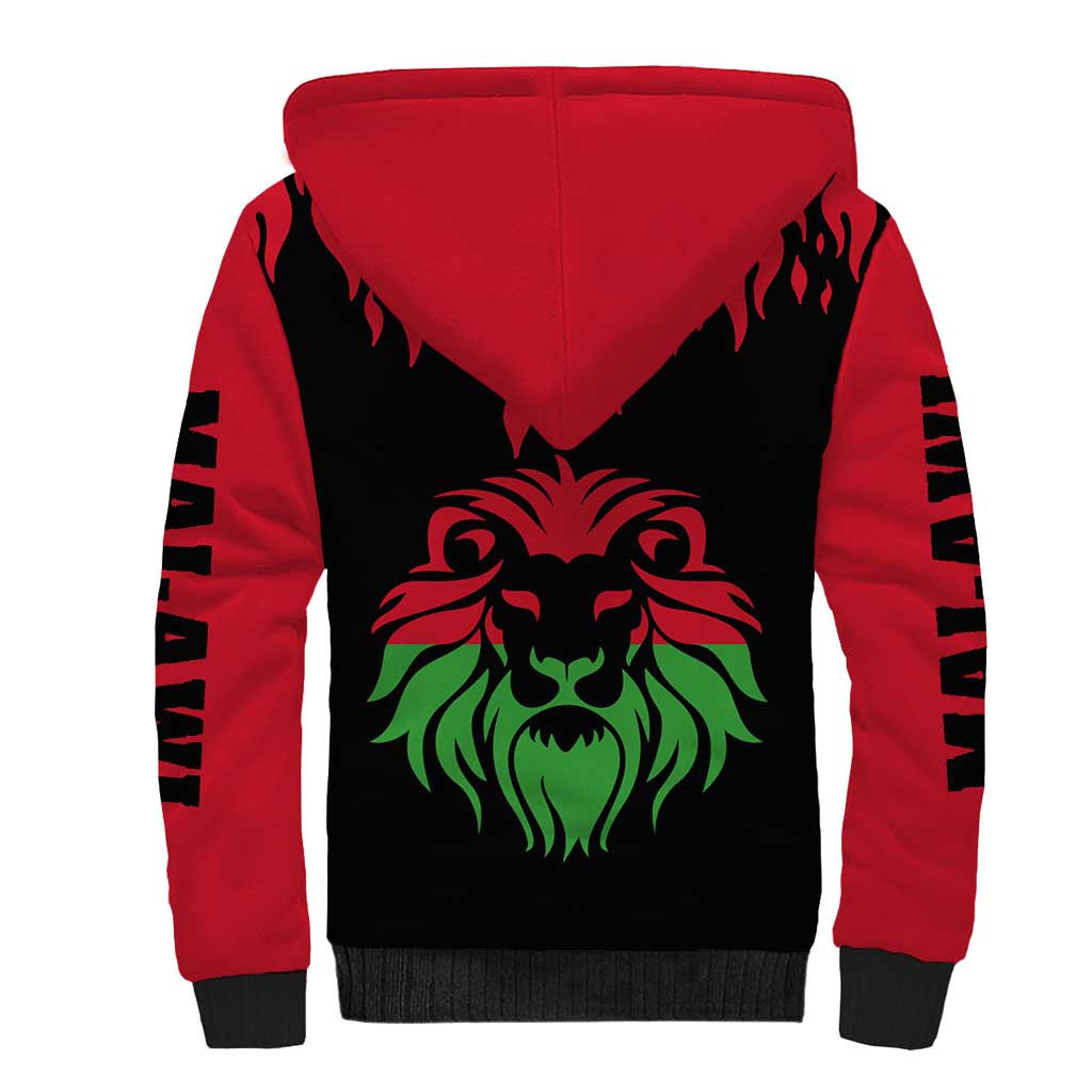 Malawi Lion Map Flag Sherpa Hoodie Wildlife Fusion Design