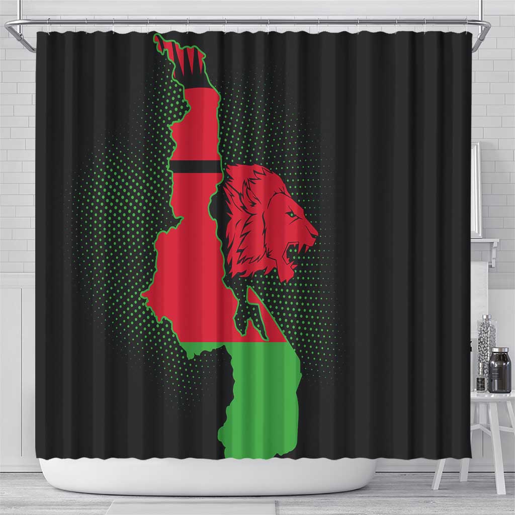 Malawi Lion Map Flag Shower Curtain Wildlife Fusion Design