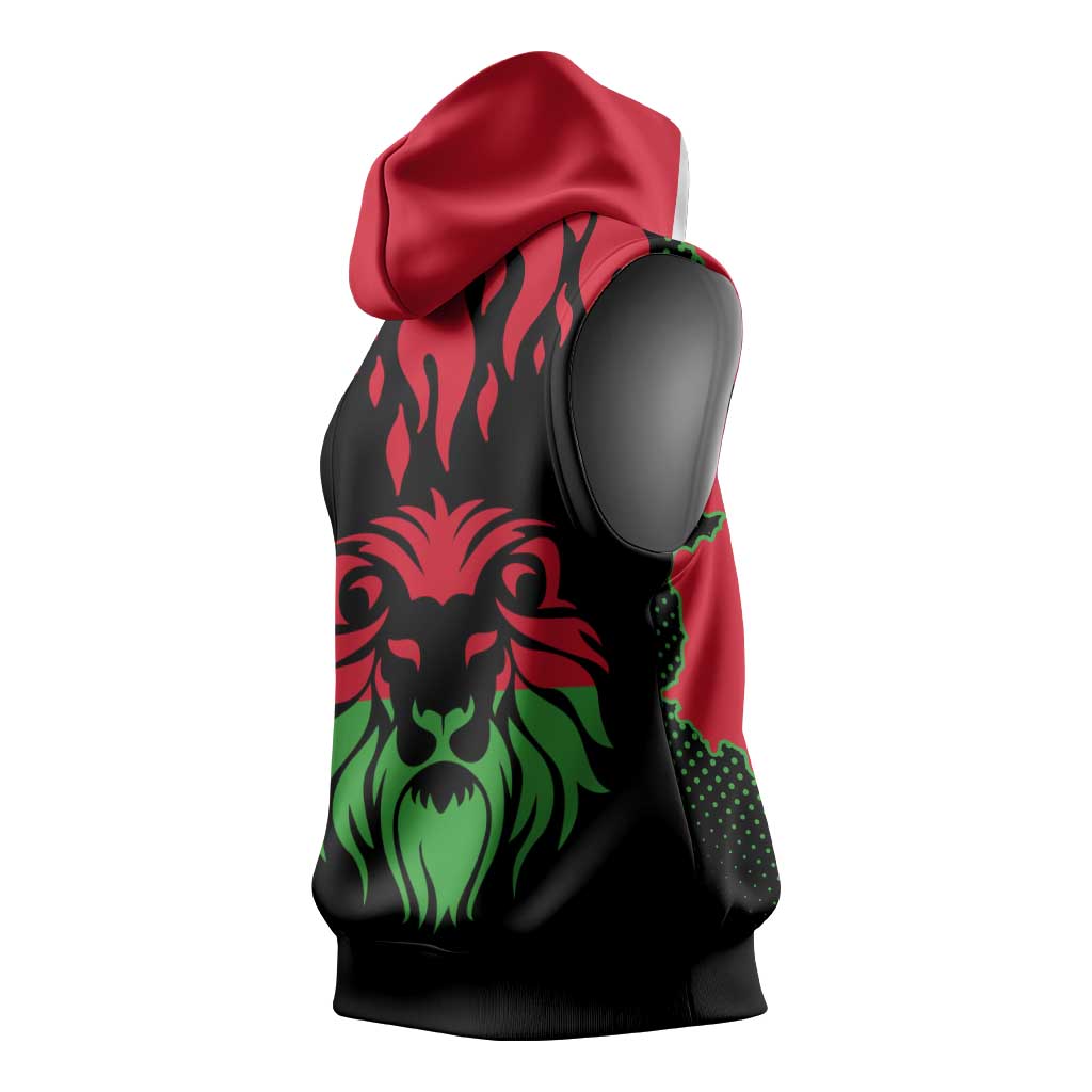 Malawi Lion Map Flag Sleeveless Hoodie Wildlife Fusion Design - African Pride