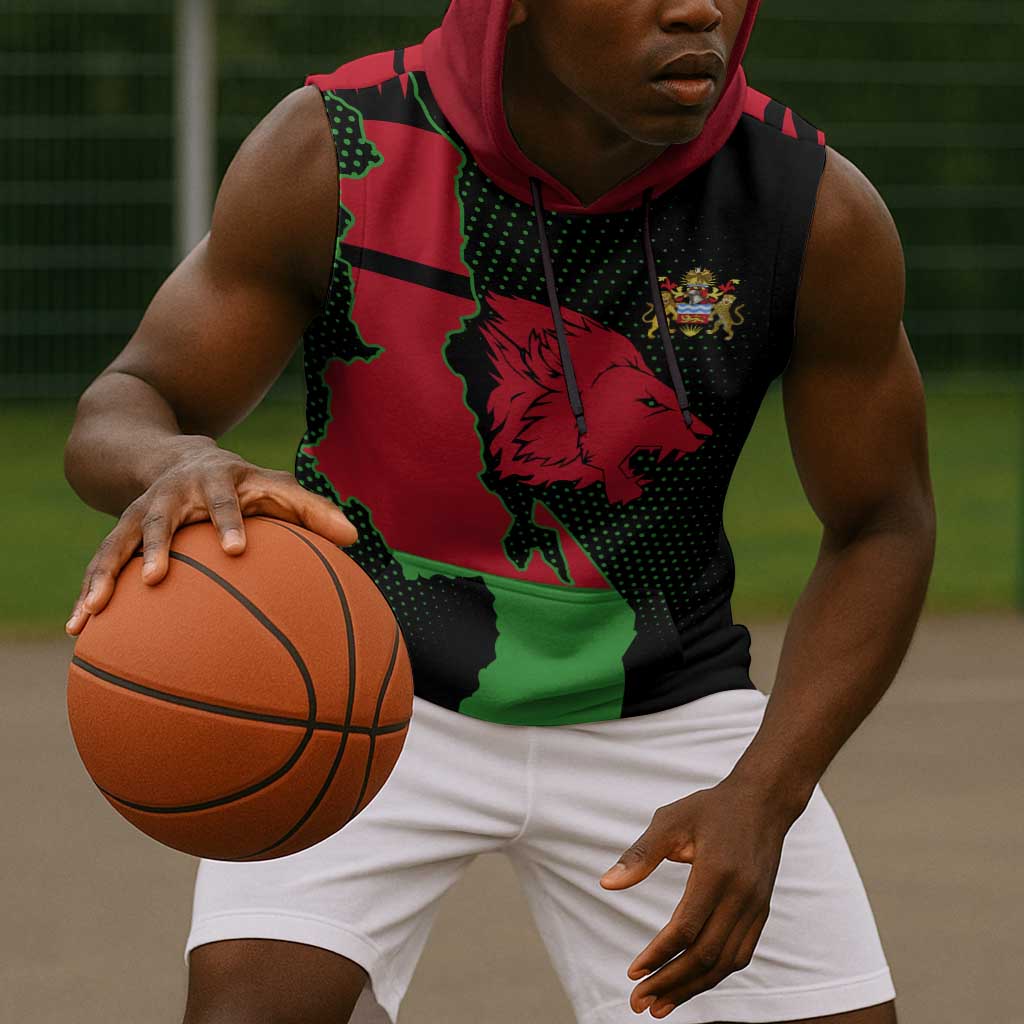 Malawi Lion Map Flag Sleeveless Hoodie Wildlife Fusion Design - African Pride