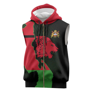 Malawi Lion Map Flag Sleeveless Zip Hoodie Wildlife Fusion Design - African Pride
