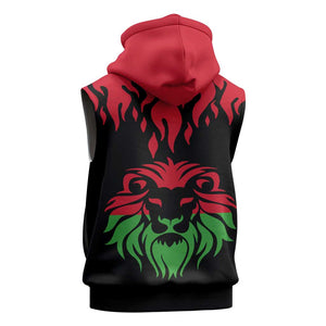 Malawi Lion Map Flag Sleeveless Zip Hoodie Wildlife Fusion Design - African Pride